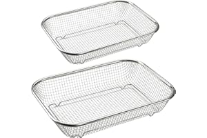 Supremery Juego de 2 cestas de acero inoxidable para horno, parrilla para barbacoa, bandeja para horno, cesta para cocinar con aire caliente sin grasa