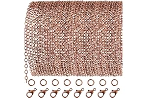 TECUNITE 33 Feet Antique Red Copper Chain Link Necklace with 30 Pieces Jump Rings and 20 Pieces Clasps for DIY Jewelry Making (2.5mm)