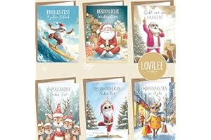 ‎LOVILEE LOViLEE® 10x Weihnachtskarten inkl. extra Umschläge & Sticker im Geschenkset - hochwertige Klappkarten zu Weihnachten - Weihnachtskarten mit Umschlag Set in premium Qualität - Cartoon Aquarell