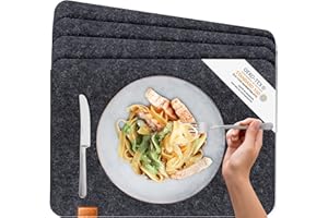 ‎MIQIO Miqio® - Design Tischset aus Filz | Marken Label aus echtem Leder | 4er Set Platzset (dunkel grau anthrazit) abwaschbar | Filzmatte Tisch Untersetzer Platzdeckchen abwischbar