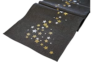 khevga Tischläufer Tischdecke Weihnachten modern in Grau mit Stickerei Gold Silber (Grau_Stern)