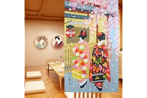 LIGICKY Noren Rideau Japonais Long Tapisserie Fenêtre Rideaux Panneau Tenture Tapisserie Décoration (85×150cm，Kyoto Geisha Maki Dance