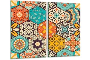 TMK ARTDEKO TMK Cubierta para vitrocerámica de 2 piezas, 30 x 52 cm, para cubrir la vitrocerámica, cocina eléctrica, inducción, protección contra salpicaduras, placa de cristal, tabla de cortar, multicolor
