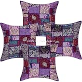 Stylo Culture Indian Bohemian Couch Cushion Covers Purple Living Room 16x16 Inch Vintage Patchwork 40 x 40 cm Cotton Decorative Floral Abstract Home Cushion Covers | Set Of 4