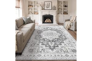 GENIMO Wohnzimmer Teppich 200x290CM Vintage Teppich Kurzflor Rutschfester Schlafzimmer Teppiche waschbar Teppiche für Esszimmer Büro, Grau