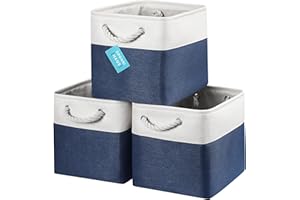 OrganiHaus Set di 3 Cubi Scatole Portaoggetti 28x28, Cestini Portaoggetti in Tessuto con Manici in Corda, Cubi Portaoggetti Pieghevoli per Libreria Kallax, Cestino per la Cameretta. Blu navy