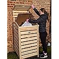 BinGarden Single Bin Store Wooden Slatted Wheelie Bin Storage with Bi-Fold Roof Garbage Cover Trash Garden Shed Tidy Outdoor Hideaway for up to 240L Bin / 65G Can Hide Dustbin Natural Colour