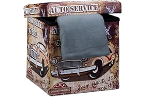 Relaxdays Banco Taburete con Baúl, Cuero Sintético, 38 x 38 x 38 cm, Carga 300Kg, Almacenamiento, Diseño Coche