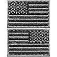 Anley Tactical USA Flag Patches (2 Pack) FORWARD & REVERSED - 2"x 3" Black & Gray American Flag Military Uniform Emblem Patch - Loop & Hook Fasteners Attach to Tactical Hats and Gears