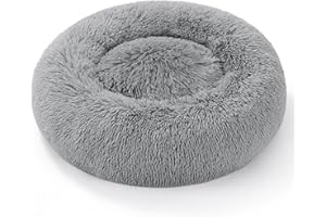 BEDSURE Hundebett waschbar Flauschiges Katzenbett - Ø 70 cm Katzenschlafplatz für Katzen und Hunde, plüsch Katzenkissen rund Kuschelbett, Hellgrau