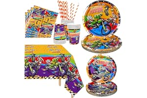 YWEDIIM Dirt Bike Party Supplies, Includes Plate, Napkin, Cups, Tablecloth, for Kids Boys Girls Motorcycle Extreme Sports Birthday Decorations, Serve 20 (Serves 20)
