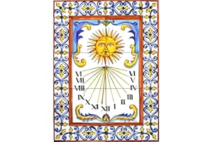 ART ESCUDELLERS Handbemaltes Keramik-Wandbild, Sonnenuhr/Sonnenuhr mit Rand 45 x 60 cm