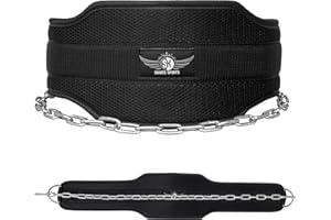 Skates Sports Dip Belt with 36 inches Heavy Duty Adjustable Steel Chain Weight Lifting Gym Training 6 inch Padded Back Support Dipping Belt for Chin Up Pull Up Squats Powerlifting Bodybuilding Workout