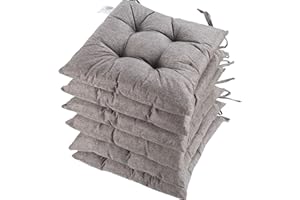 HAMO Grey Seat Pads for Dining Chairs Set of 6, 40x40 cm Adjustable Kitchen Chair Cushions with Ties (4 Stitches)