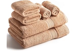 SweetNeedle 6 Piece Towel Set - 2 Bath Towels, 2 Hand Towels and 2 Washcloths Cotton Daily Use Hotel Spa Quality Soft Highly Absorbent Quick Dry Light Weight (Linen)