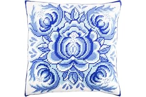 BRVSK Gzhel. Kit de broderie pour oreiller 40,6 x 40,6 cm Toile imprimée de qualité européenne