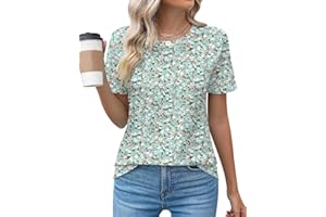 Rapbin Womens Casual Short Sleeve T-Shirts Crew Neck Pleated Tops Fashion Dressy Tunic Blouses