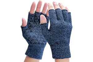 Kakaly Fingerless Gloves - Winter Thermal Gloves with Anti-Slip Knitted Warm Gloves Sports Gloves Gift For Men UK