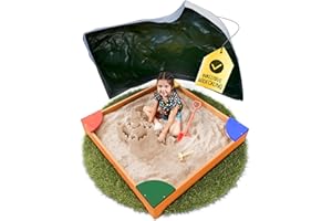 FRIEDO PRODUCTS FRIEDO – Sandkasten mit Abdeckung 90x90 cm - Sandbox inkl. Bodenvlies zum Schutz vor Unkraut und Ungeziefer - Buddelkasten mit farbigen Ecken für den Garten - Sandkiste aus Holz mit Abdeckplane