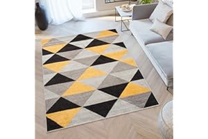 TAPISO Lazur Alfombra de Pelo Corto Resistente Suave Diseño Moderno Amarillo Negro Tonos de Gris Alfombra de Salón Dormitorio Habitación Infantil Juvenil Oeko-Tex 120 x 170 cm