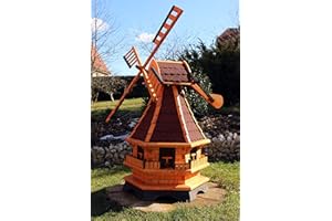 HOLZDEKOLADEN XXL 1,30 m Windmühle für den Garten Solar, Farbe rot imprägniert 18