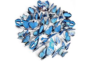 Foonii 72 PCS 3D Schmetterlinge Deko Wanddeko Aufkleber Abziehbilder,Butterfly Wandsticker 3D Wandtatoo für Die Wand Wohnung Hause Schlagfestem Kunststoff Schmetterling Dekorationen Wand-Dekor Blau