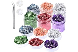 PRETTME 6 Flaschen Imitation Gold Flocken Set Ca. 110g Dekorfolie zum Basteln Künstlerbedarf zum Vergolden Malerei, Schmuckherstellung, Nagelkunst und DIY Kunsthandwerk(mit Pinzette Und Fingerlingen)