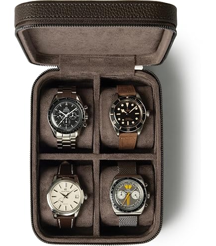 Etui montre cuir PU 2 emplacements marron fermeture zip voyage - Accessoires & Bagagerie
