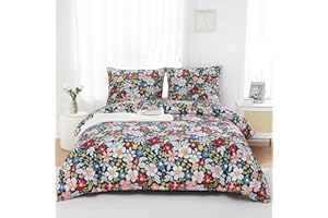 TOCOMOA 2-częściowy komplet pościeli 135 x 200 cm, wzór kwiatowy, ciemnoniebieska, poszwa na kołdrę 135 x 200 cm i poszewka na poduszkę 80 x 80 cm, z zamkiem błyskawicznym