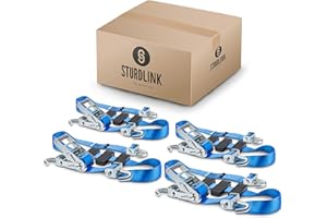 STURDLINK Cinghie per Ruote Auto 50mm Professionali 2,5m 5000kg 4 Pezzi | Cinghie di Fissaggio con Cricchetto per Trasporto Auto | Cinghie per Tensionamento