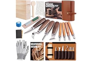 Wood Carving Kit Woodworking Chisel: Bluvizo Professional Whittling Craft Set, 25 Pcs Deluxe Hand Tool Kit with Luxury Leather Case, Gift for Beginners Adults Kids DIY Fun