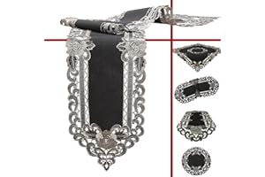 Quinnyshop Grau Tischdecke Tischläufer Set Leinen-Optik Blumen Stickerei (ca. 40x90 cm Oval)