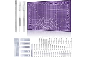 Miuzei Schneidematte Set A3 mit 55stk Bastelmesser und Stahllineal,Selbstheilende Bastelunterlage Schneideunterlage Cutting Mat Basteln Zeichenunterlage Bastelskalpell Bastelmatte (Violett)