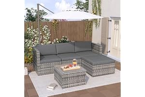 ‎MERAX Merax Polyrattan Lounge, Garden Furniture Set, Balcony Furniture for 3-4 People, Garden Lounge, Outdoor Seating Set with Cushions and Glass Table, Patio Furniture, Corner Sofa, for Garden, Balcony and
