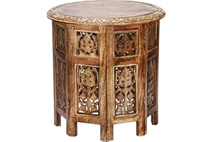 Marrakesch Orient & Mediterran Interior Tavolino Marocchino in Legno Ashkar 45cm Rotondo - Tavolino Tondo Orientale con Struttura Pieghevole - Piano Pieghevole,Orientale in Marrone.