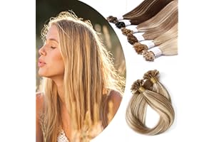 20"(50cm) SEGO Extensiones Queratina Pelo Natural sin Clip [1g*100 Mechas] #12/613 Castaño Dorado/Blanqueador Rubio U Tip Keratina Cabello Humano Balayage Remy Human Hair (100g)