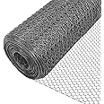 VOUNOT® Chicken Wire Mesh Roll, PVC Coated Hexagonal Wire Mesh Fencing, Wire Poultry Netting, 1m x 25m, Hole Size: 25mm, Grey