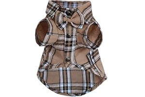 MAMORE Plaid Dog Shirt,Soft Casual Pet Shirt Clothes, Dog Cotton Shirt with Bow Tie for Wedding,Christmas Costumes (Dark Khaki, Small)