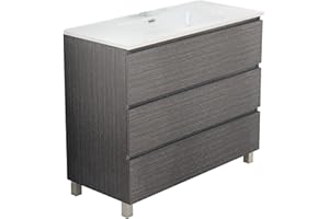 Baikal Mueble de Baño TRIX. Mueble 3 cajones, con Patas. Varios Acabados y Medidas. Mueble Montado. 3 Cajones 100 cm Ceniza
