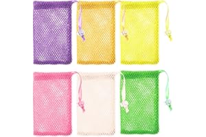 VIN BEAUTY 6 Stück Peeling-Seifenbeutel aus Netzstoff, Farben Peeling-Seifenbeutel Nylon Seifenbeutel mit kordelzug Seifensack zum Duschen Netz Tasche für Feste Seife und Festes Shampoo