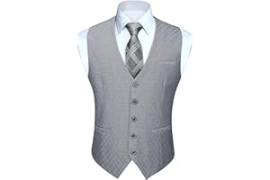 HISDERN Gilet Da Abito Da Uomo Formale Matrimonio Tinta Unita Classico Elegante Senza Maniche Casual Cerimonia Cotone Panciotto XS-4XL