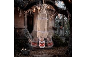 JOYIN 89 cm halloween animerat hängande lik med LED-upplysta ögon och ljudeffekt för inomhus- och utomhusdekorationer