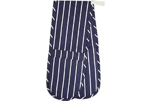 KitchenCraft Dubbla ugnshandskar i slacker-randig design, bomull/polyester, marinblå/vit, 87 x 18,5 cm