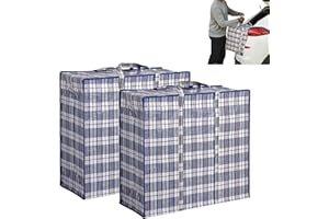 BHB Jumbo Aufbewahrungstasche XXL Kariert mit Reißverschluss – Verstautasche Bigbag PP-Gewebe Faltbar Wasserabweisend Reißfest – Kleidung Bettdecke Kissen Umzug Lager Reise Camping (Blau, 2er Set)