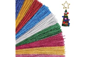 MICJLLT 100 Pcs Glitter Pipe Cleaners for Craft Christmas,Tinsel Chenille Stems Ornaments & Decorations,Fuzzy Sticks Craft Supplies Chenille Stems for Arts & Crafts for Creative Handmade DIY Decorations