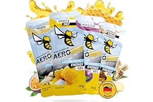 ‎AEROBEE AEROBEE Energy Liquid Gel - Probierpaket 4x26 g [100% Natürliches Energie Gel aus Honig] richtig leckeres Sportgel für den Ausdauersport, Energy Gel Laufen, Power Gel Sport, Kohlenhydrate Gel