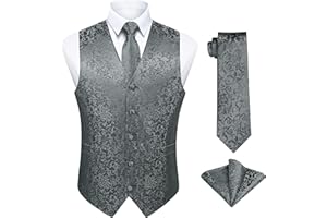 Enlision Gilet da Uomo Elegante Paisley Jacquard Gilet da Abito Cravatta e Fazzoletto Set per Festa Sposa