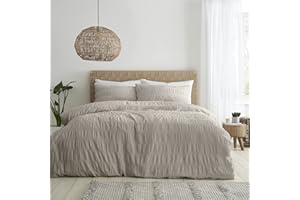 Catherine Lansfield Bedding Seersucker Double Duvet Cover Set with Pillowcases Natural