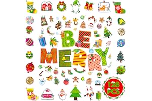 GETHELUD 128 PCS Christmas Cutouts, Merry Xmas Decor Penguin Gloves Candies Gingerbread Santa Cutouts Bulletin Board Decor Cardboard Paper Cutting Set for Classroom, Door, Window, Christmas Winter Party