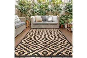 GENIMO Tapis Exterieur Resistant Pluie Terrasse, Reversible Résistant aux UV Tapis Extérieur, Couverture de Pique-Nique Portable pour Jardin, Balcon, Camping, Barbecue, 150x240cm, Noir & Brun